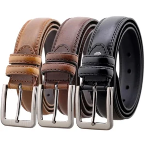 Custom High Quality Bicolor Brown Casual Adjustable Genuine Cowhide Men's Leather Belt Wholesale