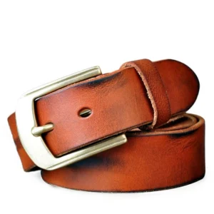 Men's Washed 100% Italian Cow Leather Belt With Anti-Scratch Solid Brass Buckle