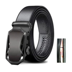 Security Waist Ratchet Hidden Pocket Leather Travel Money Belt with Automatic Buckle