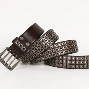 Custom Cowboy Metal Eyelets Grommets Punk Studded Western Genuine Leather Belt for Men
