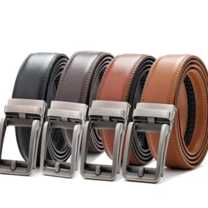 Custom Removable Slide Buckle Wholesale Click Genuine Cow Hide Leather Ratchet Belt for Men