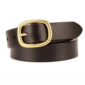 Classic Formal Simple Women Top Grain Leather Belt with Solid Brass Prong Buckle