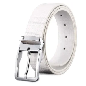 Women Elegant Men Casual White Real Leather Dress Belt with Prong Buckle