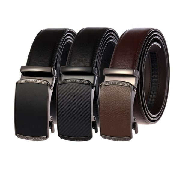 Factory Automatic Textured Ratchet Designer Men Genuine Custom Leather Belt - Image 6