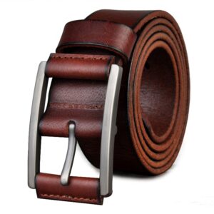 Woman's Brown Vintage Top Grain Real Leather Belt with Heavy Alloy Pin Buckle