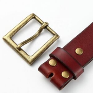 Anti Brass Removable Buckle Top Grain Leather Belt with Brass Snap Buttons