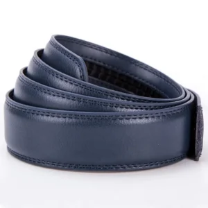 Customize Unisex Fashion Navy Ratchet Genuine Leather Strap for Men Automatic Buckle Belt 35mm Wide