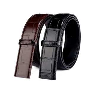 High Top Quality Men's Genuine Leather Belts Replacement Crocodile Grain Belt Strap with Holes