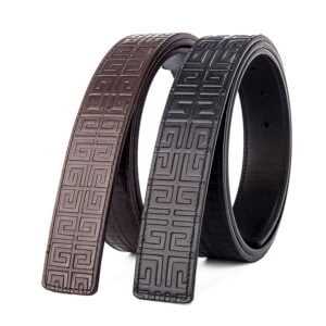 No Buckle Luxury Debossed Design Reversible Top Grain Cowhide Leather Belt Strap Only for Men