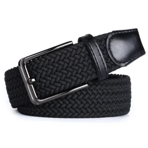 Solid Color Men Women Leisure Durable Braided Elastic Woven Belt with Square Pin Buckle