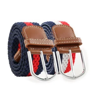 Multi-color Casual Pin Buckle No Hole Fabric Braided Stretch Stripe Woven Elastic Belt for Men Women