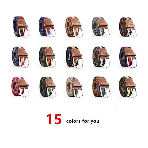 Multi-color Casual Pin Buckle No Hole Fabric Braided Stretch Stripe Woven Elastic Belt for Men Women - Image 2