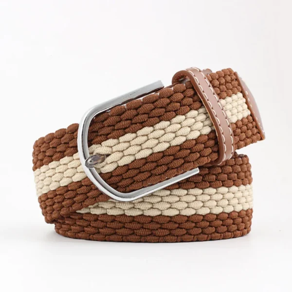 Multi-color Casual Pin Buckle No Hole Fabric Braided Stretch Stripe Woven Elastic Belt for Men Women - Image 3
