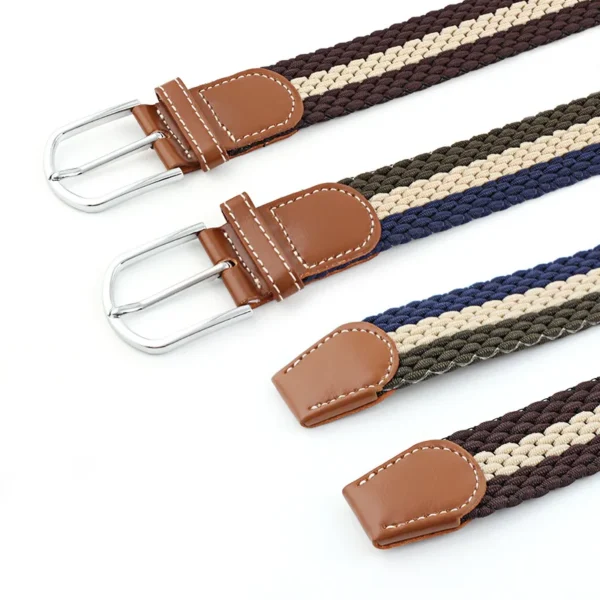Multi-color Casual Pin Buckle No Hole Fabric Braided Stretch Stripe Woven Elastic Belt for Men Women - Image 4