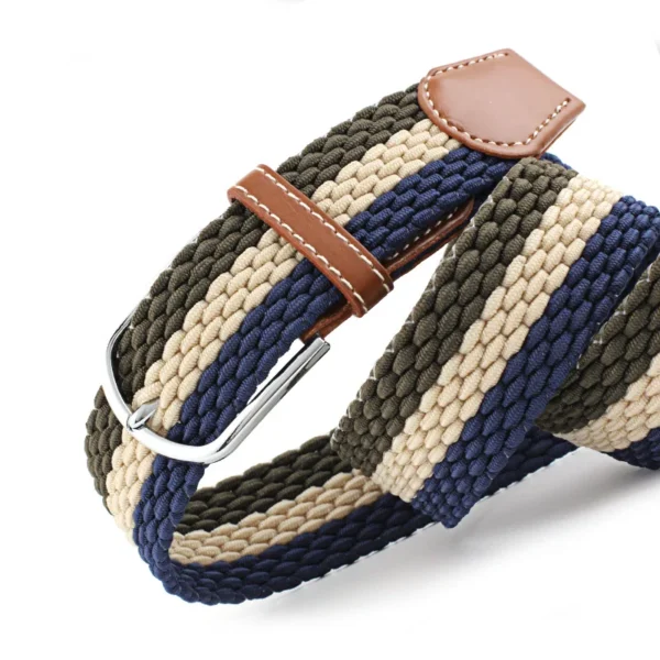 Multi-color Casual Pin Buckle No Hole Fabric Braided Stretch Stripe Woven Elastic Belt for Men Women - Image 5