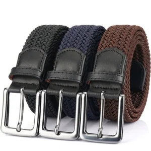 Casual Canvas Fabric Stretch Woven Web Braided Elastic Belt for Men Golf Hunting Pants Jeans Custom Logo