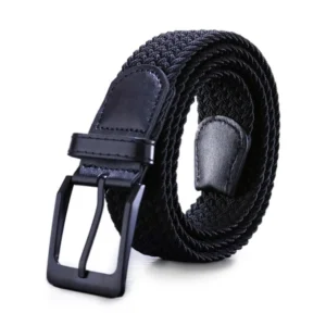 Unisex Casual Sports Golf Jeans Pants Shorts Fabric Canvas Men Elastic Braided All Black Stretch Woven Belt