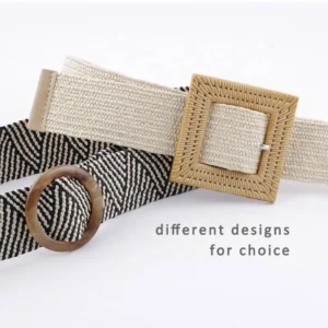 Wholesale Fashion Wide Waist Bohemia Boho PP Straw Woven Elastic Stretch Belt for Women Dress with Plastic Resin Buckle